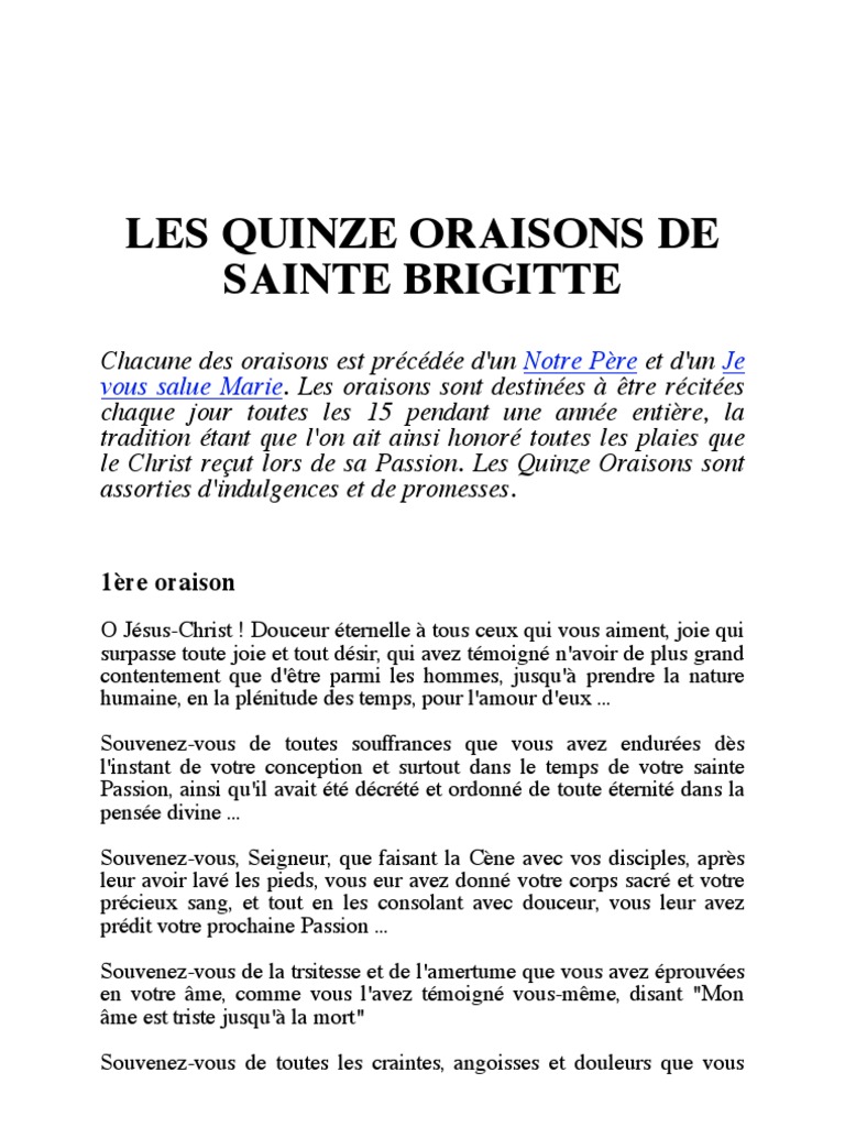 Les 15 Oraisons De Sainte Brigitte Pdf 15 Oraisons Sainte Brigitte | PDF | La compassion | Doctrines et croyances  religieuses