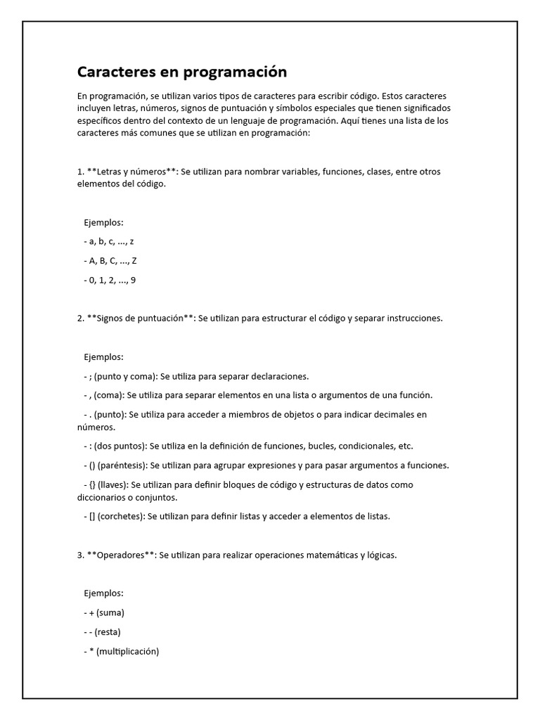 Caracteres Comunes en Programación | PDF | Lenguaje de programación | Coma