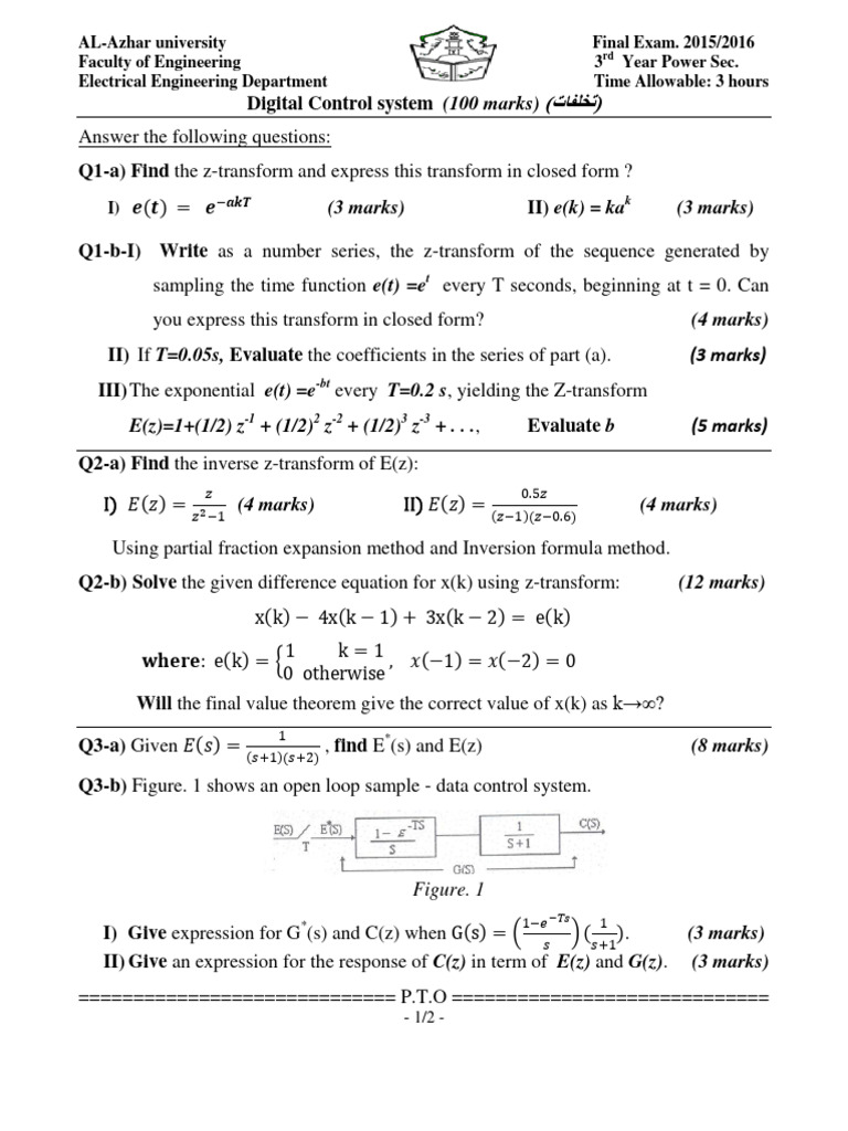 Digital Control System Exam 2016 | PDF | Damping | Mathematical Analysis