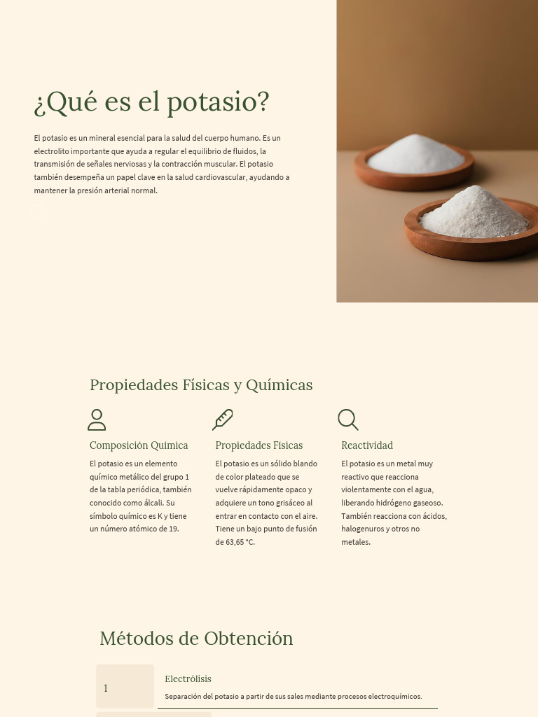 Importancia y propiedades del potasio | PDF | Dieta y nutrición | Química
