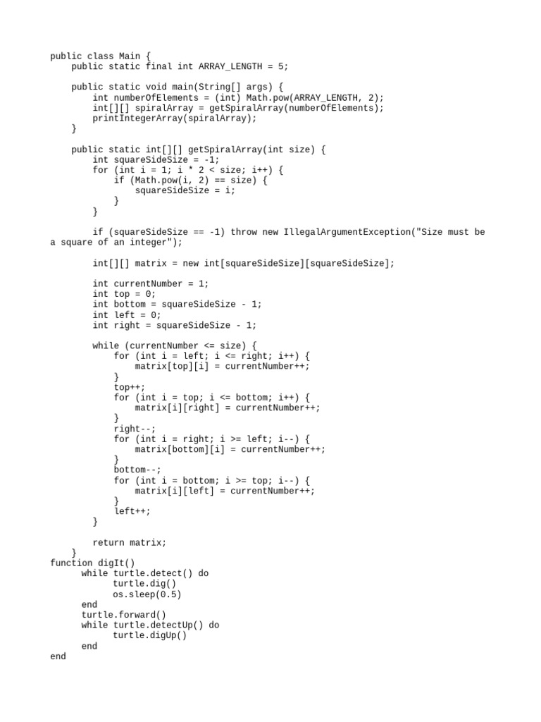 Java Spiral Array and Turtle Digging Code | PDF | Computer Programming ...