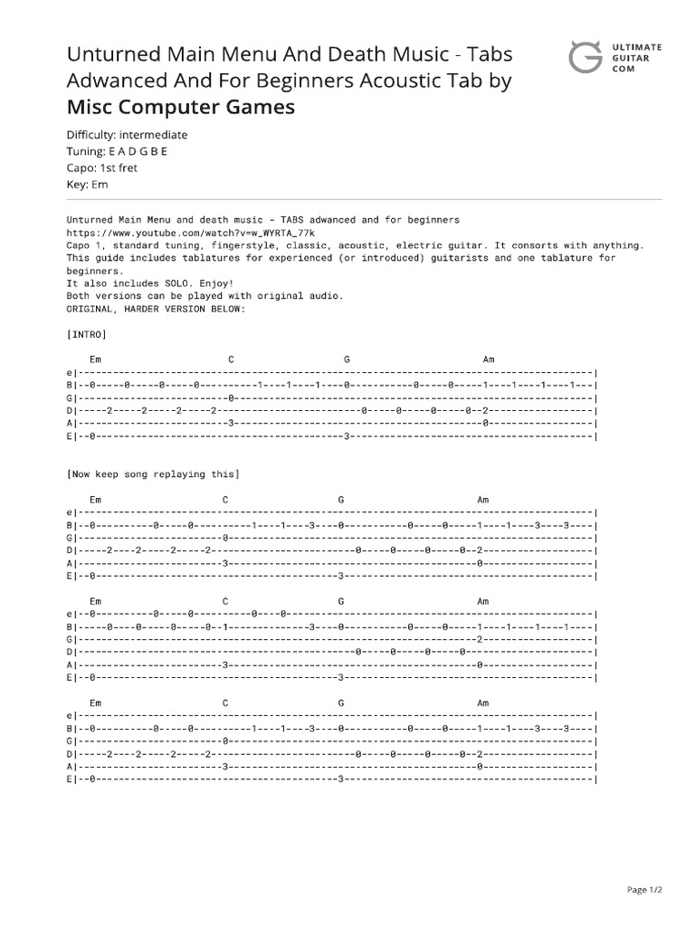Unturned Main Menu Fingerstyle TAB | PDF
