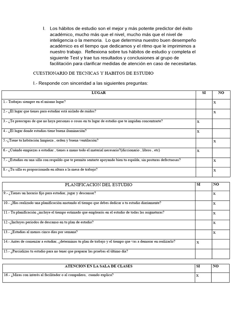Hábitos de Estudio: Test y Mejora | PDF | Crecimiento personal y ...
