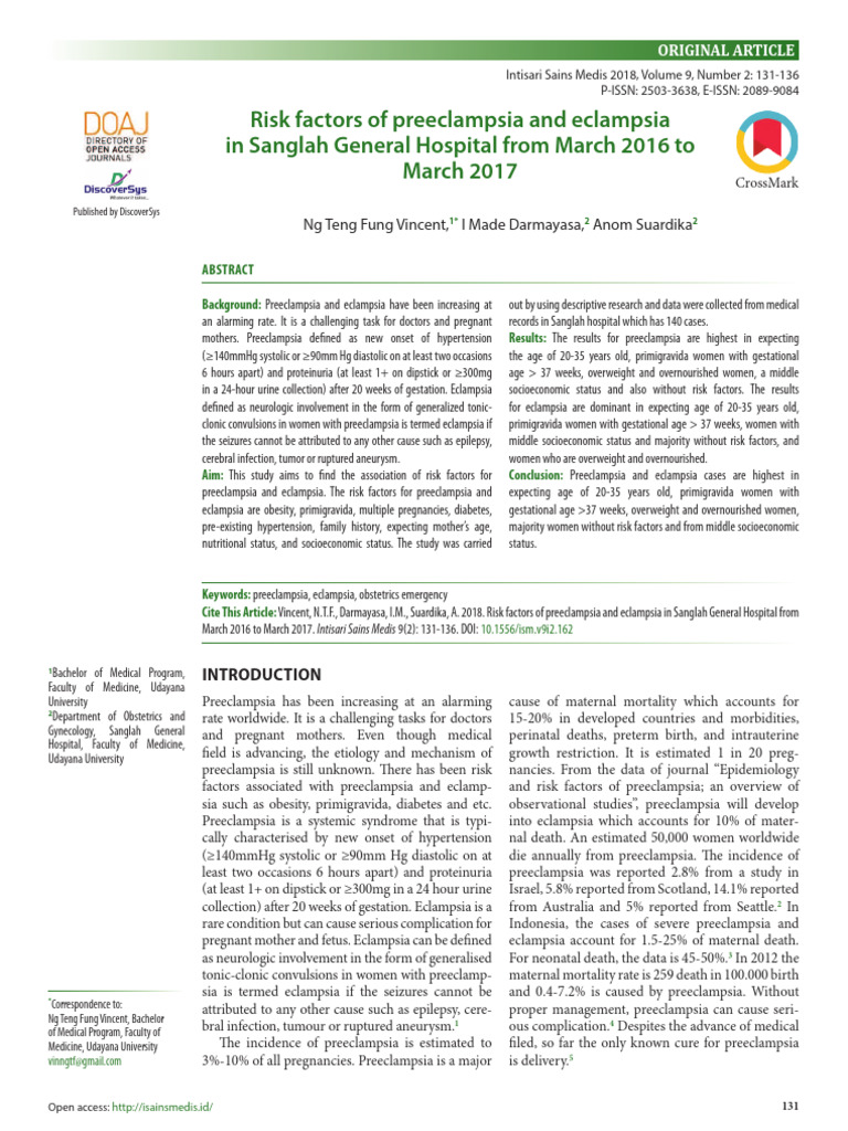 Risk Factors for Preeclampsia and Eclampsia | PDF | Maternal Health ...