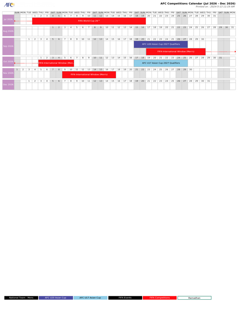 AFC Competitions Calendar (Jul 2026 Dec 2026) Upd 15may24 PDF