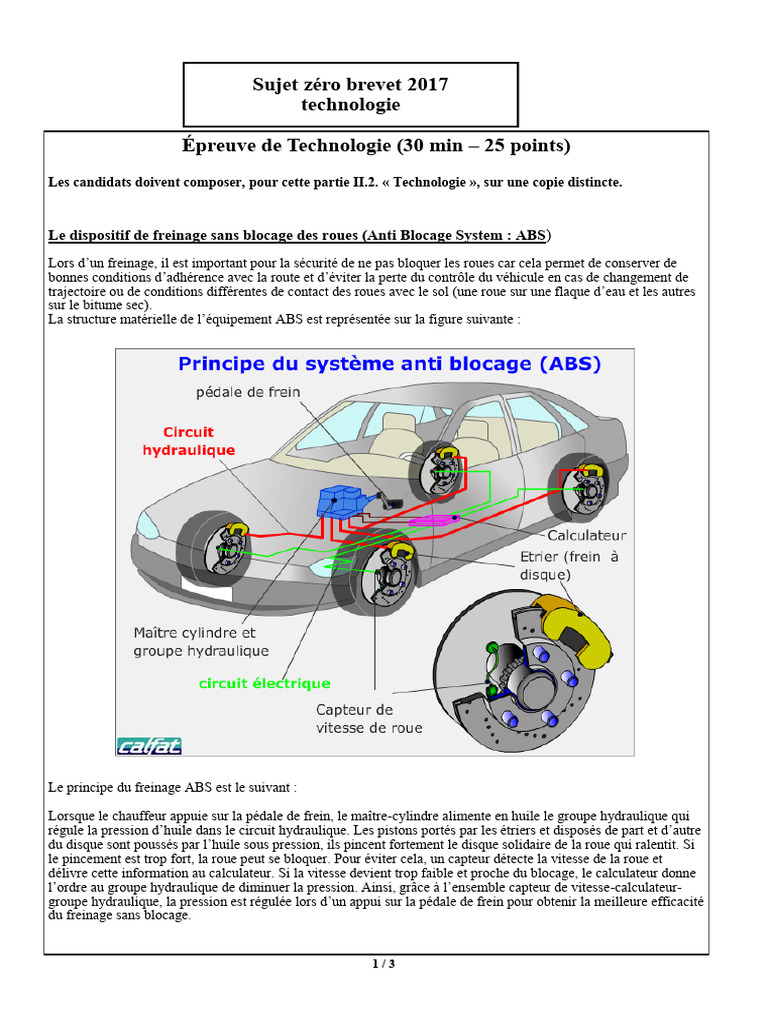 Fonctionnement du système ABS | PDF | Frein | Système anti-blocage des ...