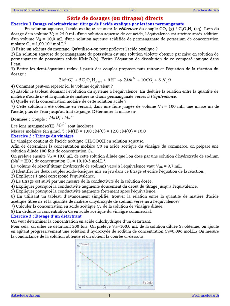 Dosages et titrages en chimie analytique | PDF | Titrage | Chimie