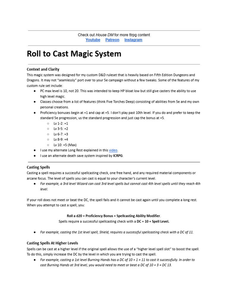 Custom D&D Magic System Guide | PDF | Dungeons & Dragons | Gary Gygax Games