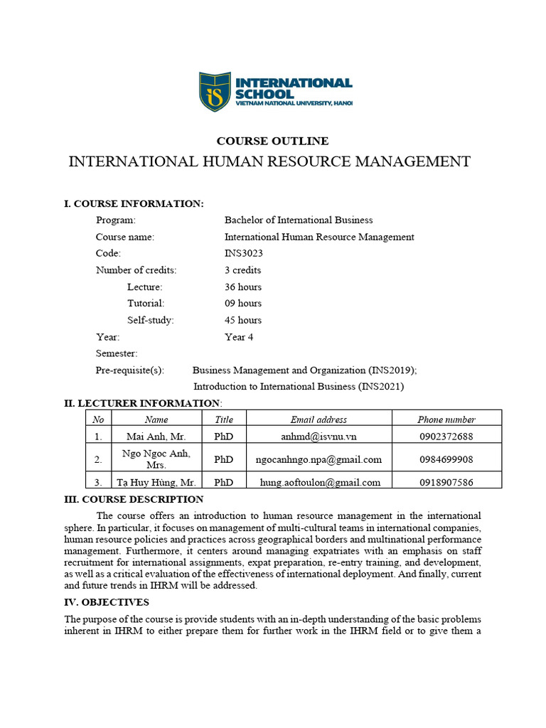 International Human Resource Management Course | PDF | Human Resource ...