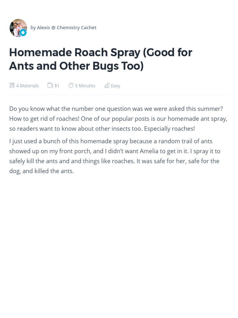 How To Make Homemade Roach Spray (Good For Ants and Other Bugs Too) DIY
