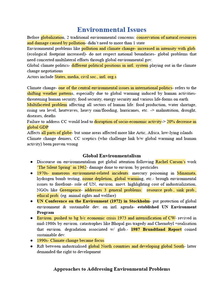 Global Environmental Issues and Climate Politics | PDF | Treaty On The ...