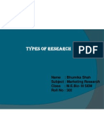 Types of Research: Name: Bhumika Shah Subject: Marketing Research Class: M.E.Biz-III SEM Roll No: 302