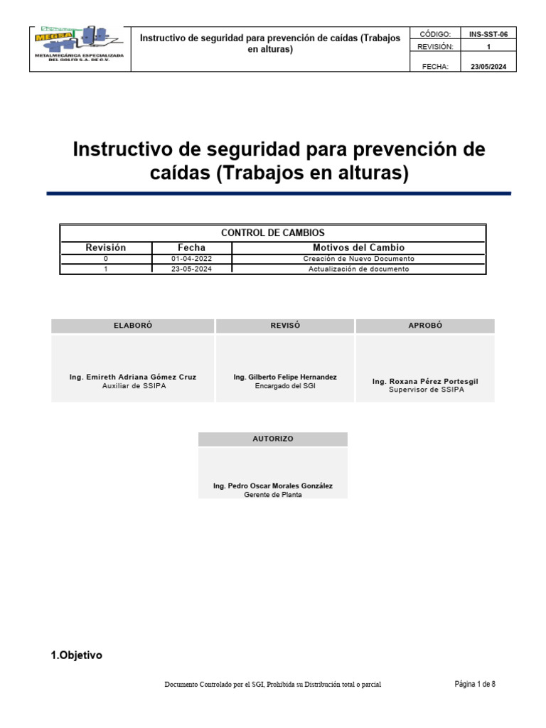Ins-Sst-06 Instructivo de Seguridad para Prevencion de Caidas ...