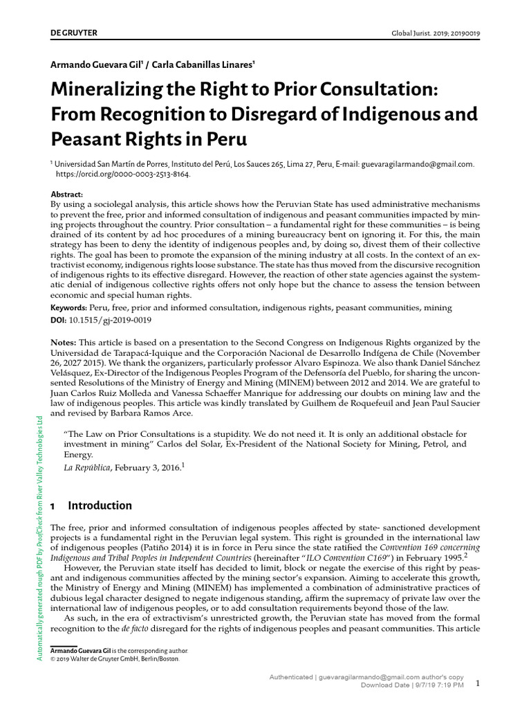 Indigenous Rights and Mining in Peru | PDF | Peru | International Law