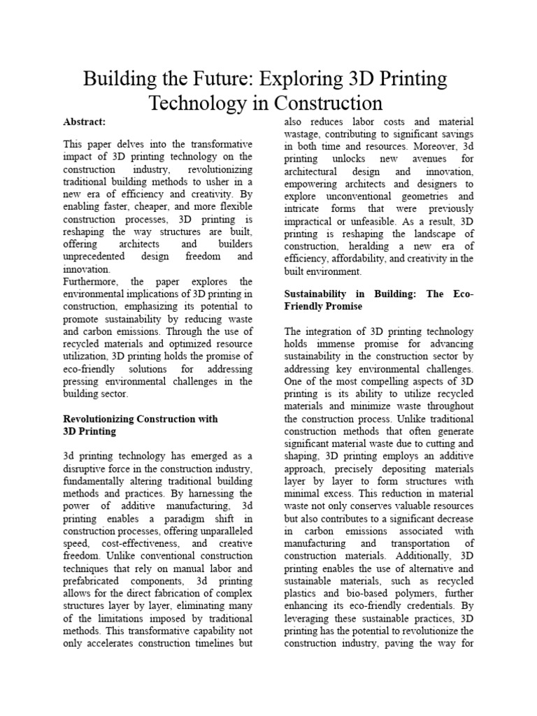 3d Printing In Construction Pdf Free Download