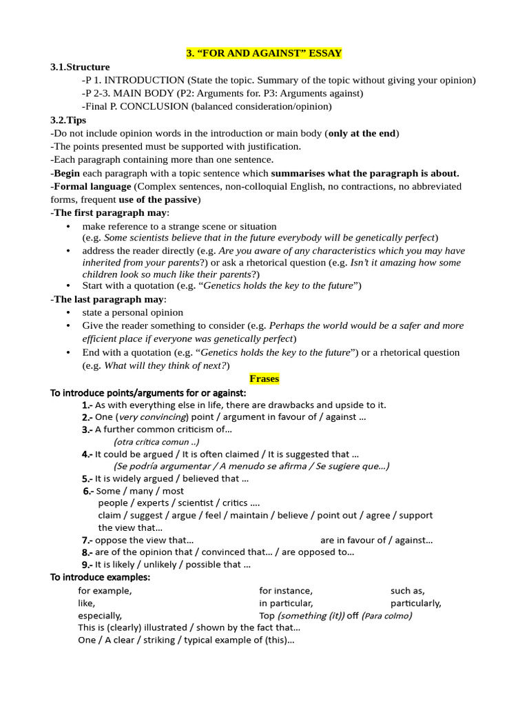 3-FOR AND AGAINST ESSAY structure | PDF