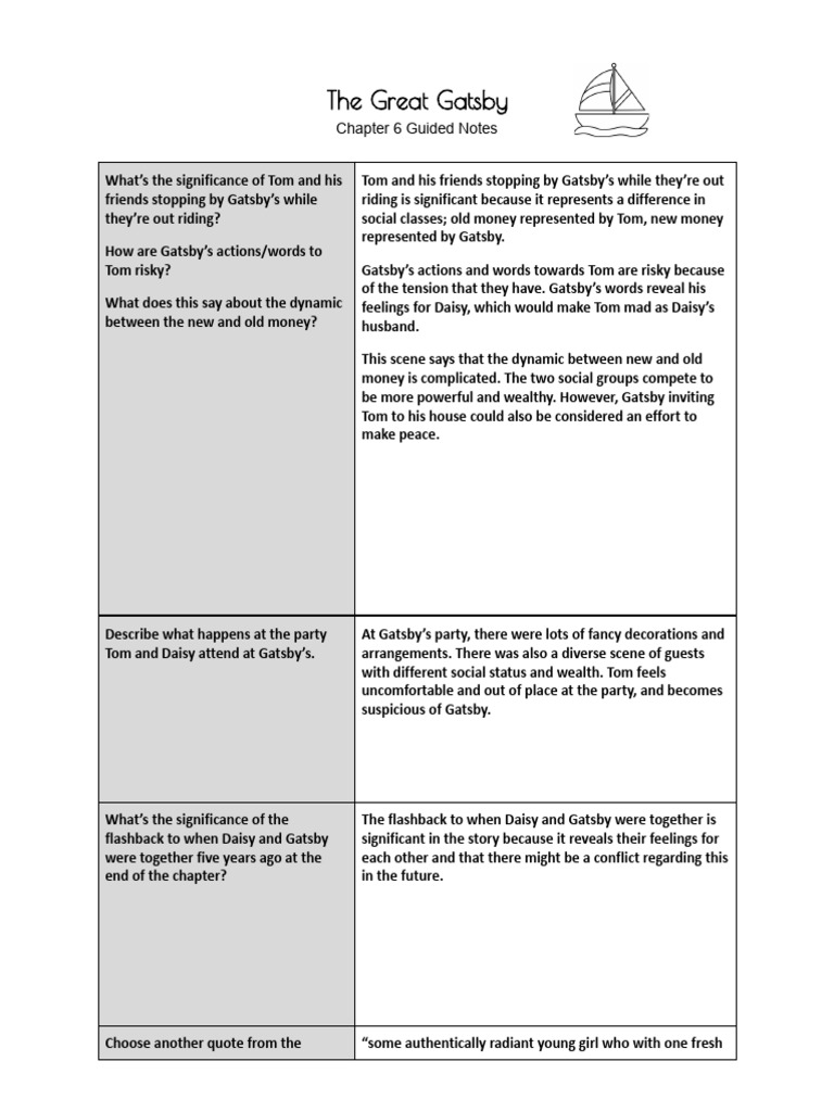 Chapter 6 Guided Reading Notes | PDF | The Great Gatsby