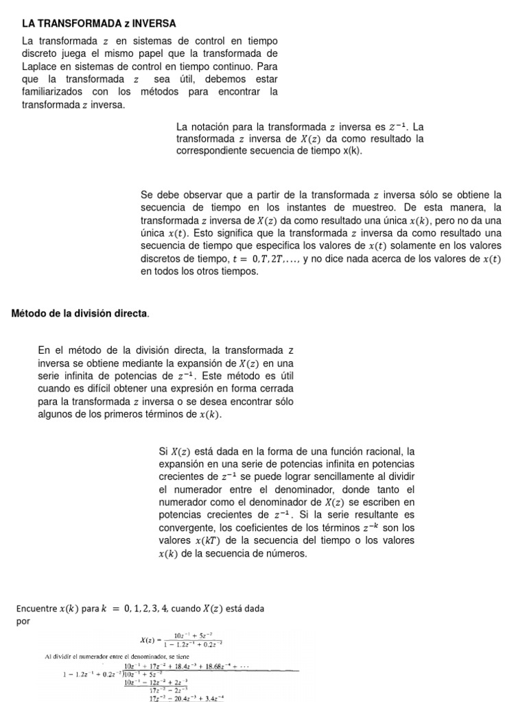 Transformada z Inversa en Control Discreto | PDF | Matemáticas ...