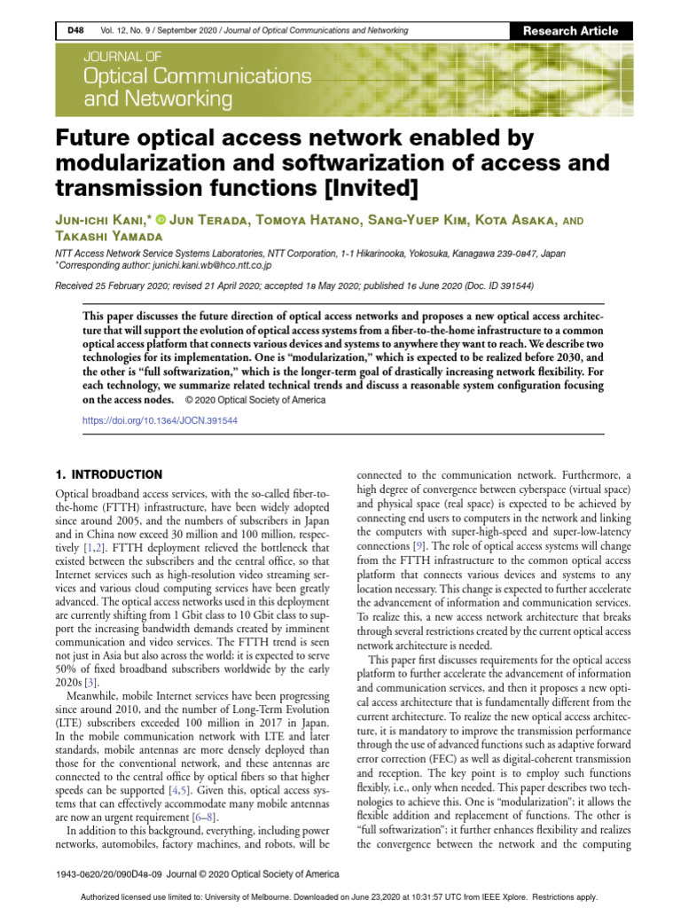 Jocn 391544 | PDF | Fiber To The X | Computer Network