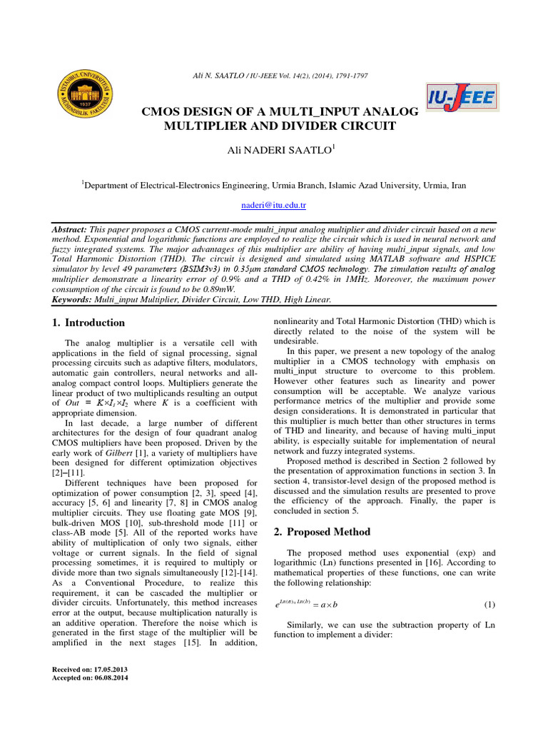 Cmos Design of A Multi - Input Analog Multiplier and Divider Circuit ...