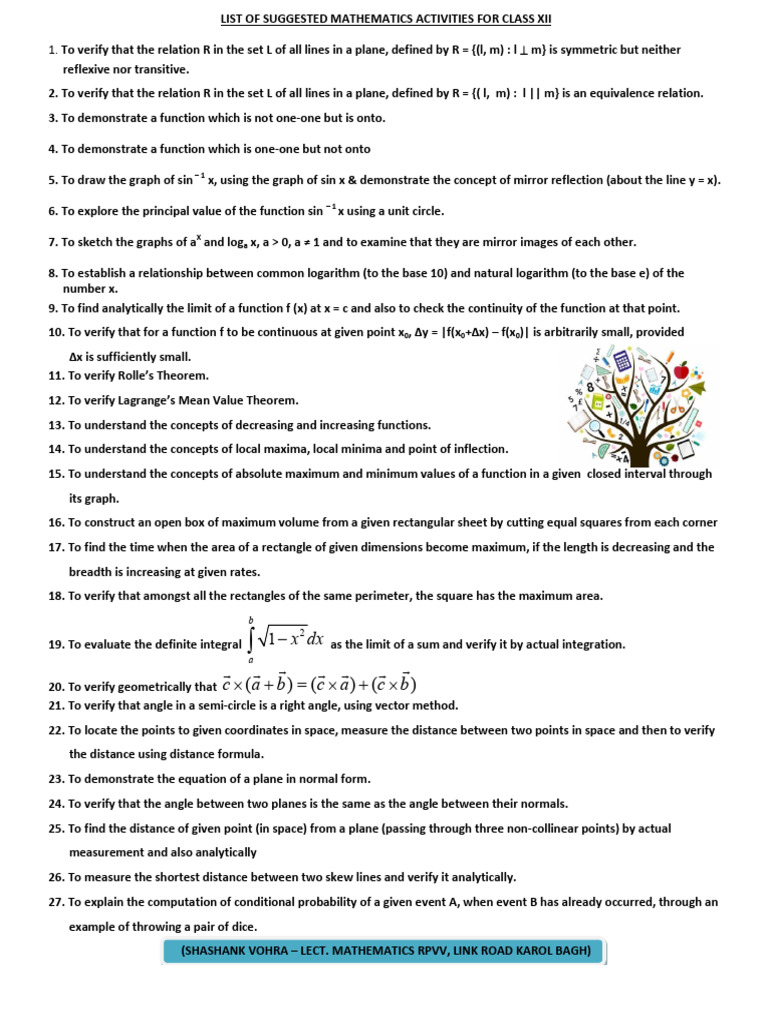 Class XII Mathematics Activity Guide | PDF | Distance | Area
