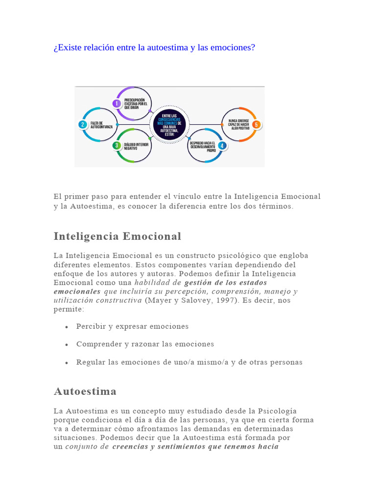 Autoestima Y Emociones Una Conexión Clave Pdf Las Emociones