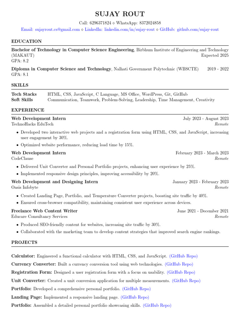 FAANGPath Resume Template for Web Dev | PDF | Web Development | World ...
