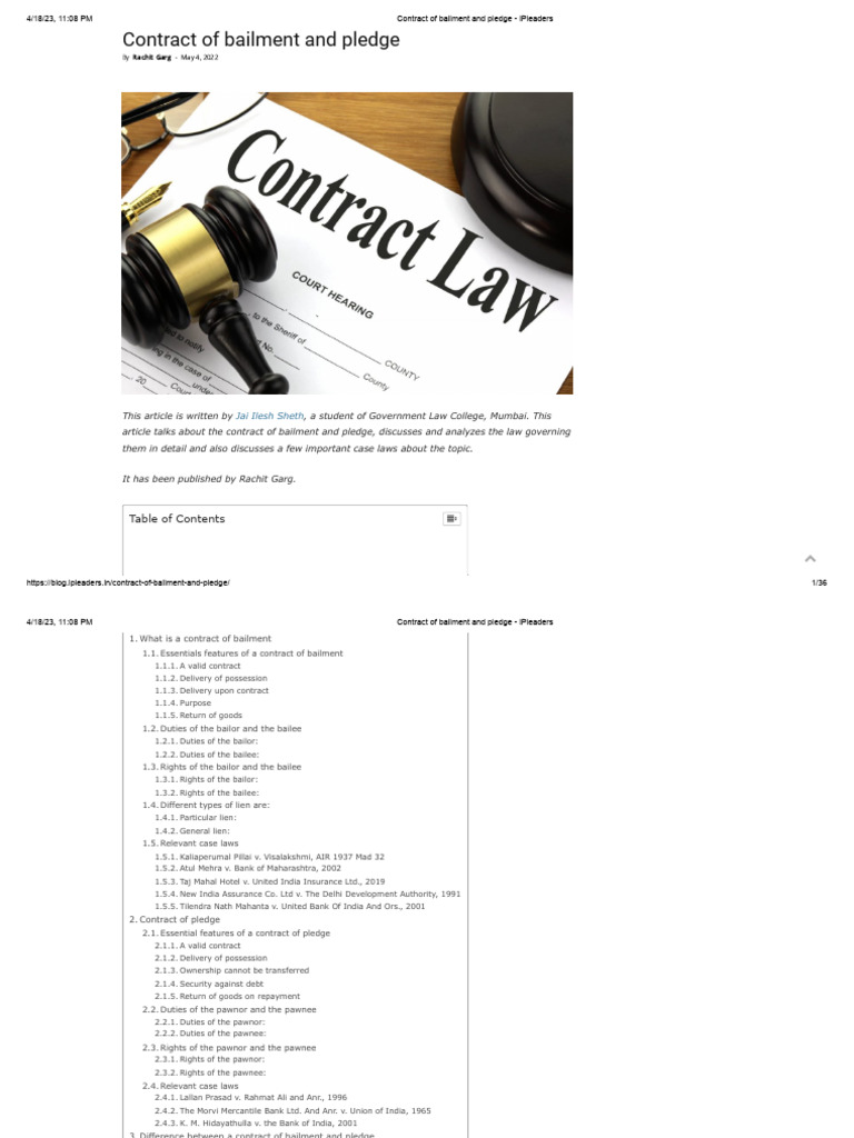 contract-of-bailment-and-pledge-ipleaders-pdf-negligence-legal