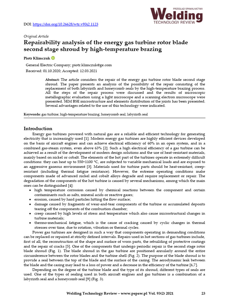 Repairability Analysis of The Energy Gas Turbine R | PDF | Turbine ...