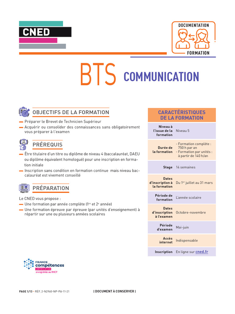 Formation BTS Communication CNED | PDF | Économie | Pédagogie