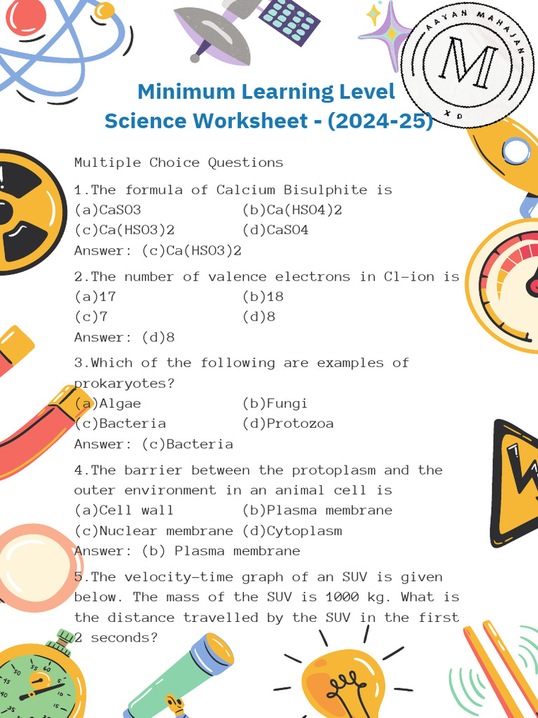 Minimum Learning Level Science Worksheet (2024 25) (1) PDF Earth