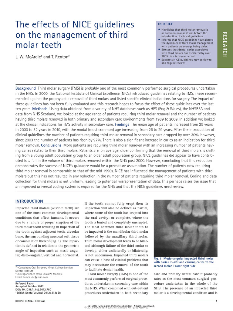 NICE Guidelines on Third Molar Surgery | PDF | Human Tooth | Tooth