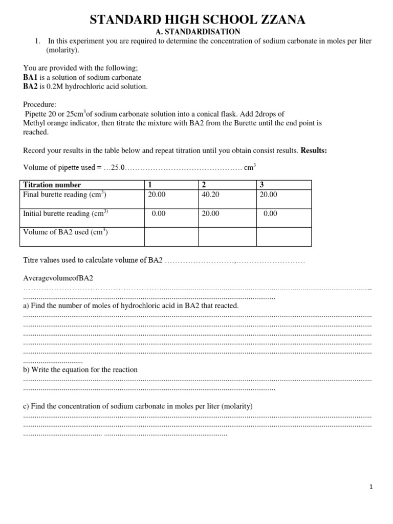 Standard high school zzana s 4 chemistry practical questions pdf