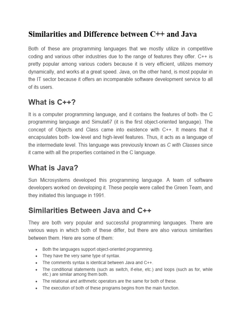 Java Vs C++ | PDF | C++ | Java (Programming Language)