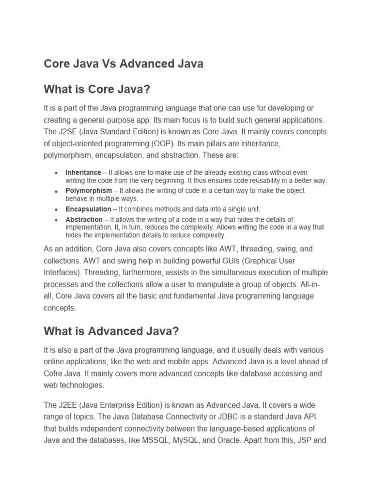 Core Java Vs Advanced Java PDF Java Programming Language Web Core java vs advanced java pdf java programming language web