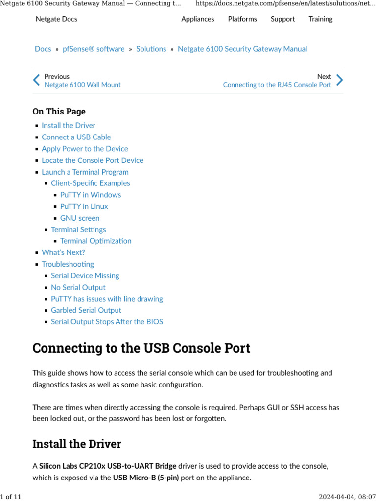 Netgate 6100 Security Gateway Manual - Connecting To The USB Console ...