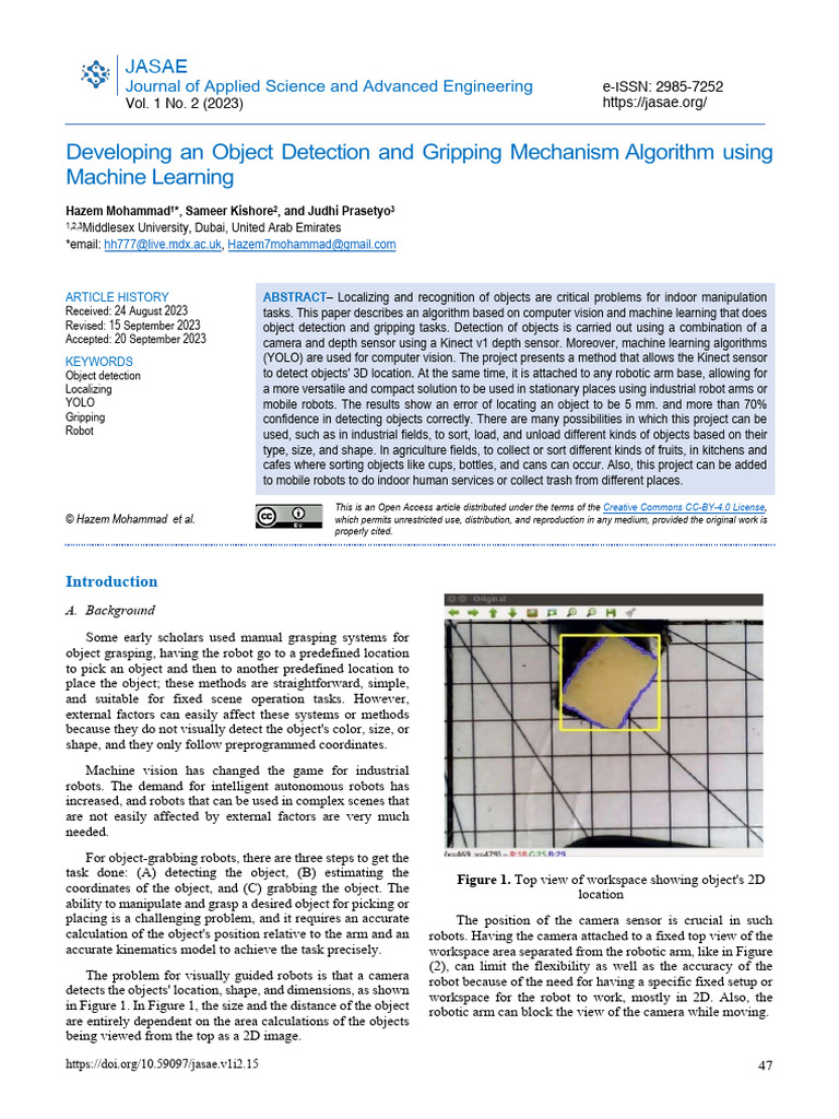 Object Detection Algorithm for Robotics | PDF | Camera Lens | Robotics