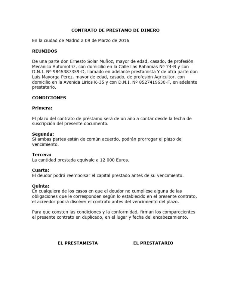 Contrato de Préstamo de Dinero en Madrid | PDF | Negocios | Derecho
