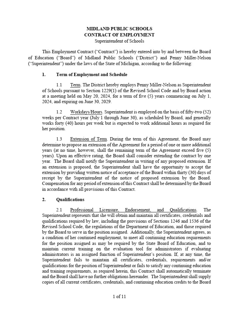 Midland Public Schools Superintendent Contract | PDF | Arbitration ...