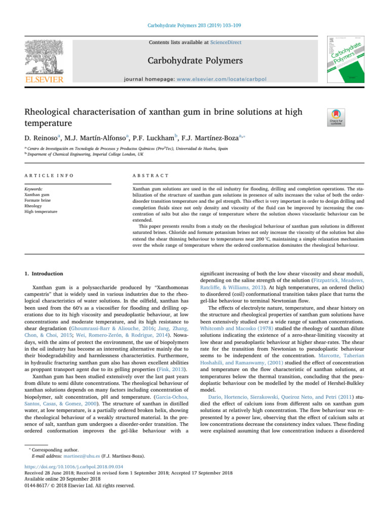 Rheology of Xanthan Gum in Brine Solutions | PDF | Rheology | Viscosity
