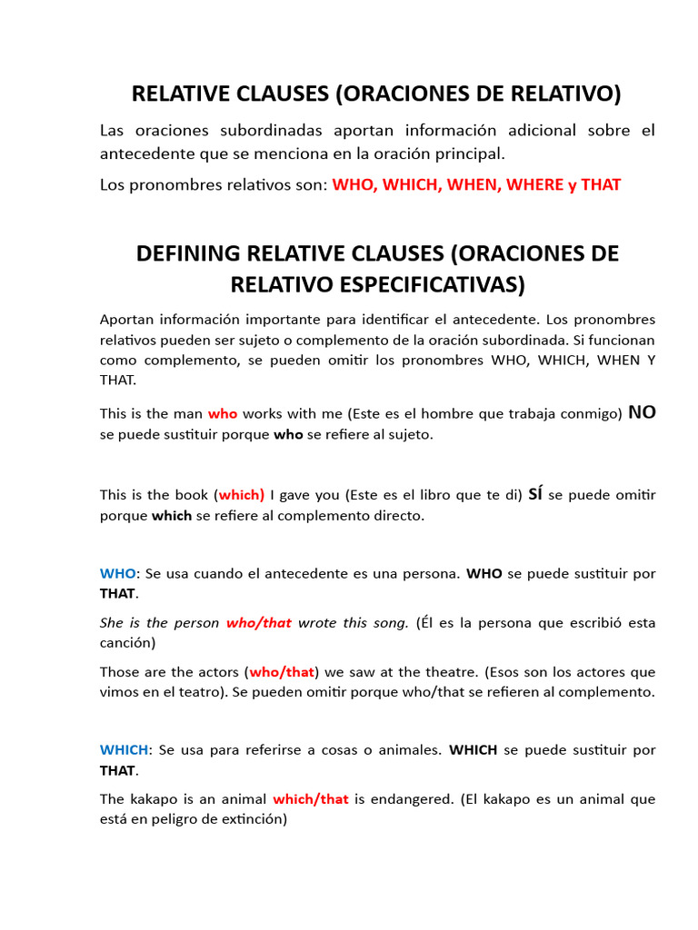 Relative Clauses | PDF | Gramática | Sintaxis