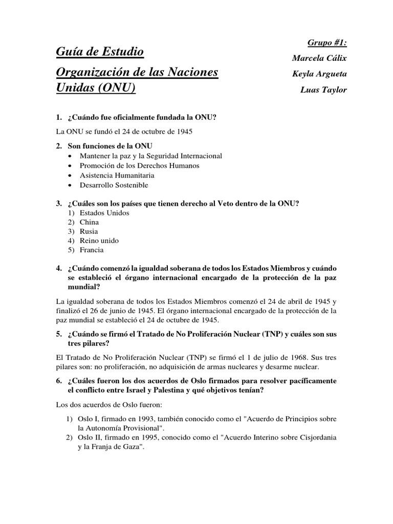 Guía De Estudio Organización De Las Naciones Unidas Pdf Naciones