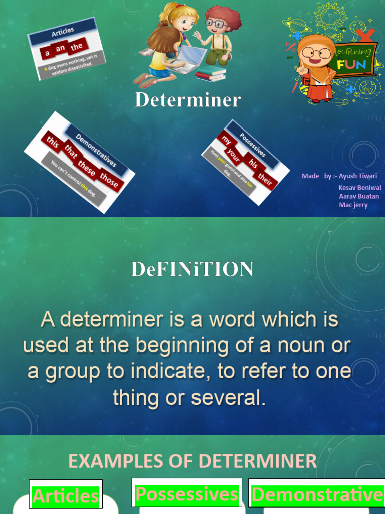 Understanding Determiners with Examples | PDF | Language Arts ...