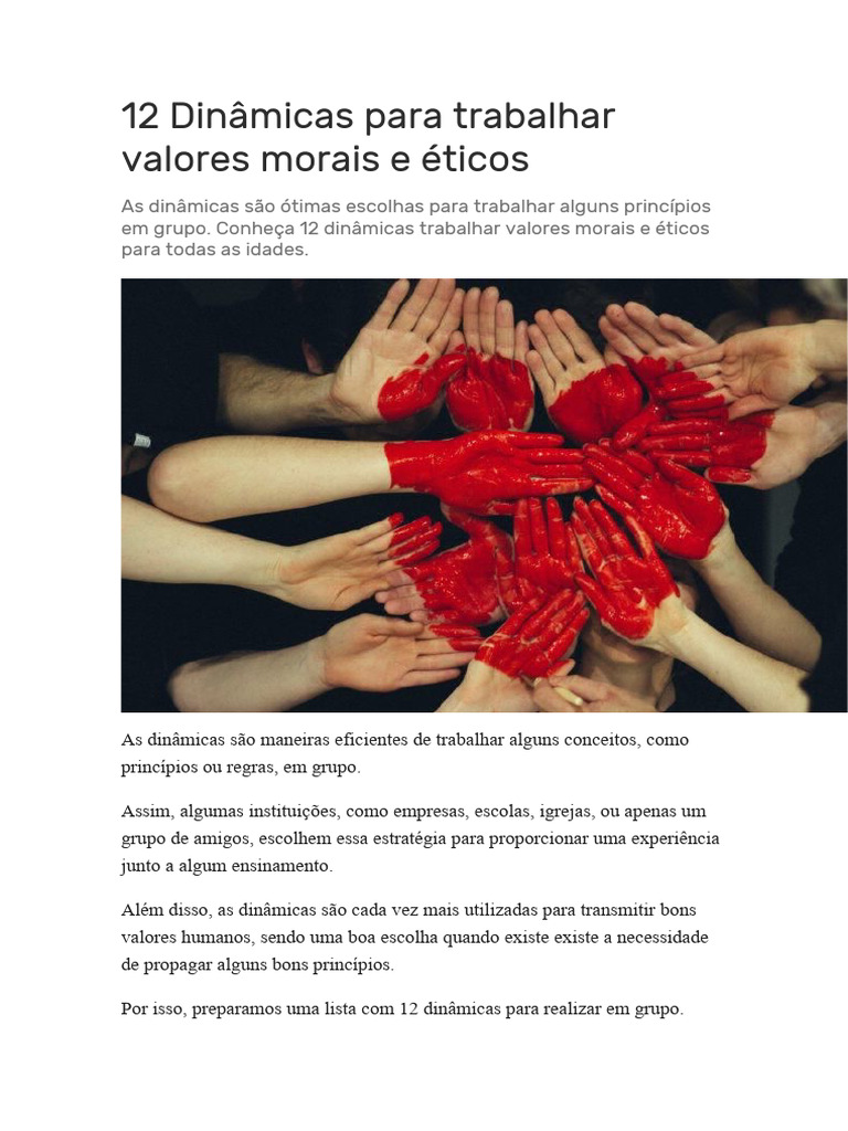 12 Dinâmicas para Valores Éticos e Morais | PDF | Vida | Moralidade