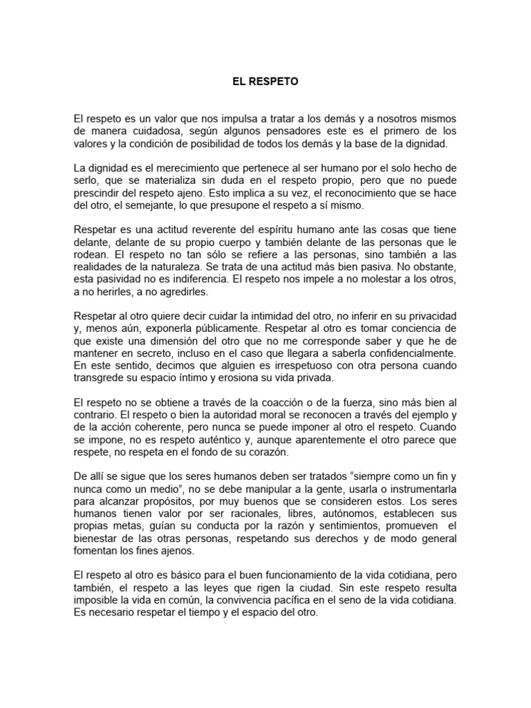 El Valor del Respeto en la Convivencia | PDF | Humano | Vida