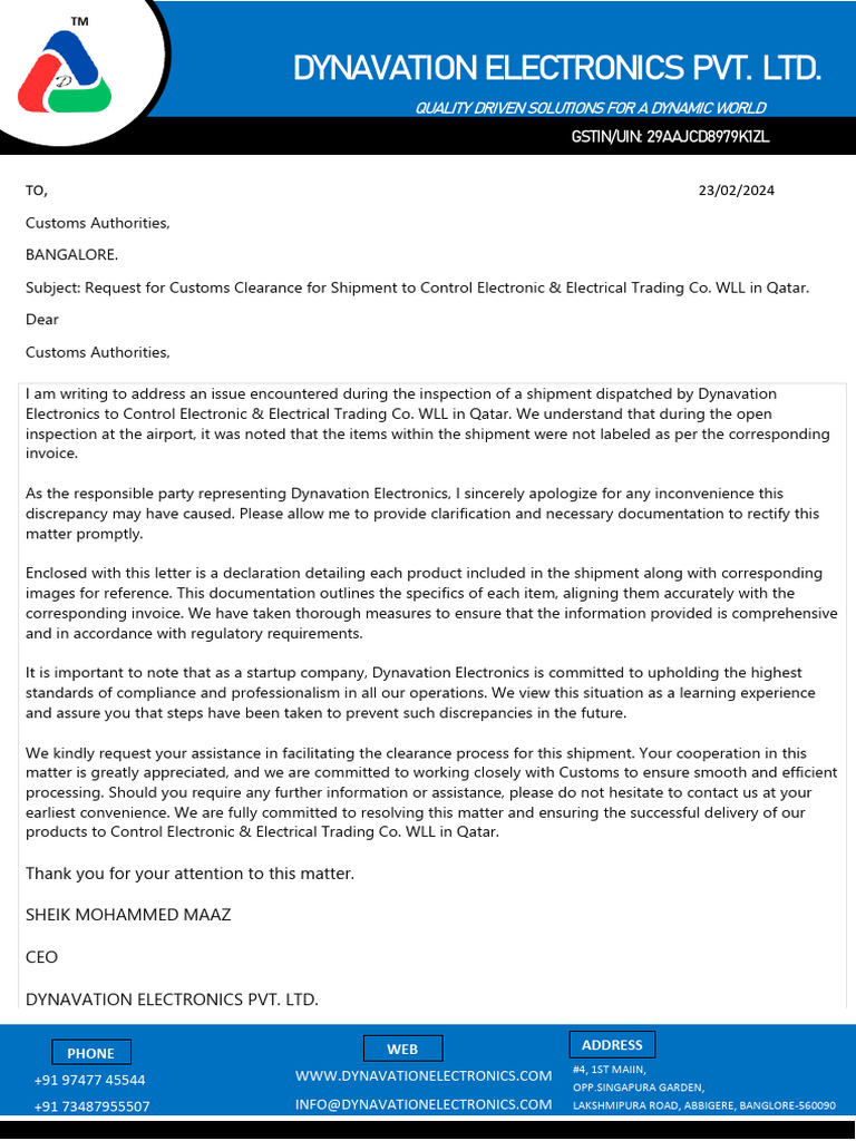 Customs Letter | PDF | Customs | Business