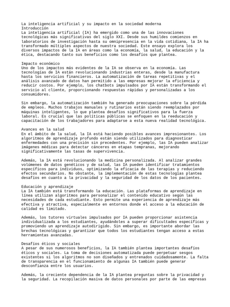La Inteligencia Artificial y Su Impacto en La Sociedad Moderna | PDF ...