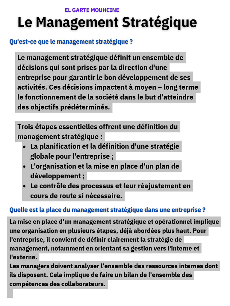Définition du management stratégique | PDF | Gestion stratégique | Business