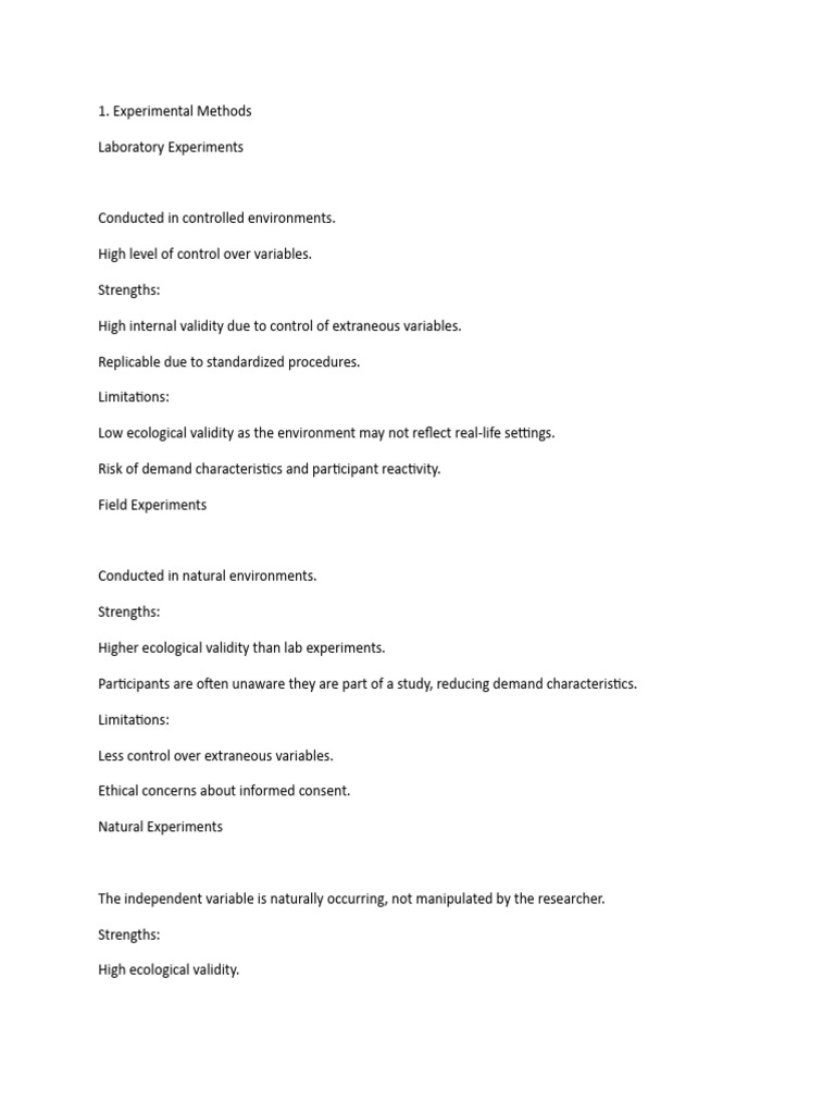 A-Level Psychology Research Methods Guide | PDF | Experiment | Sampling ...