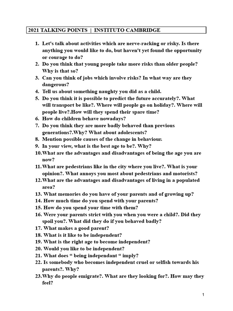 Talking Points - Instituto Cambridge | PDF | Social Psychology ...